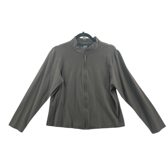 Eileen Fisher Womens Jacket Gray Zipper Up Stretch Mock Neck Long Sleeve M - Picture 1 of 8